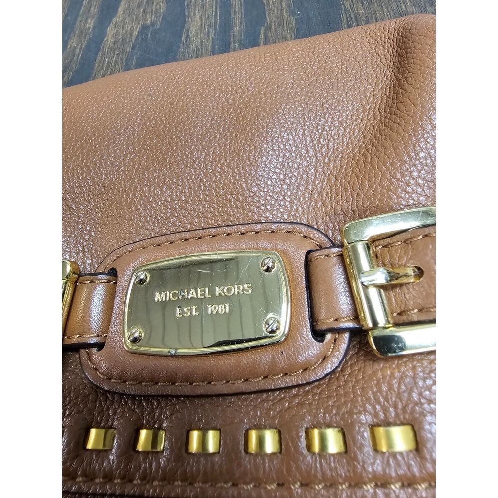 Michael Kors Hamilton Clutch Shoulder Bag Whipped Brown Leather‎ Purse - Picture 2 of 10